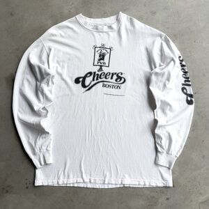 Vintage 80s White Paramount Pictures Boston Cheers Pub Graphic Long Sleeve